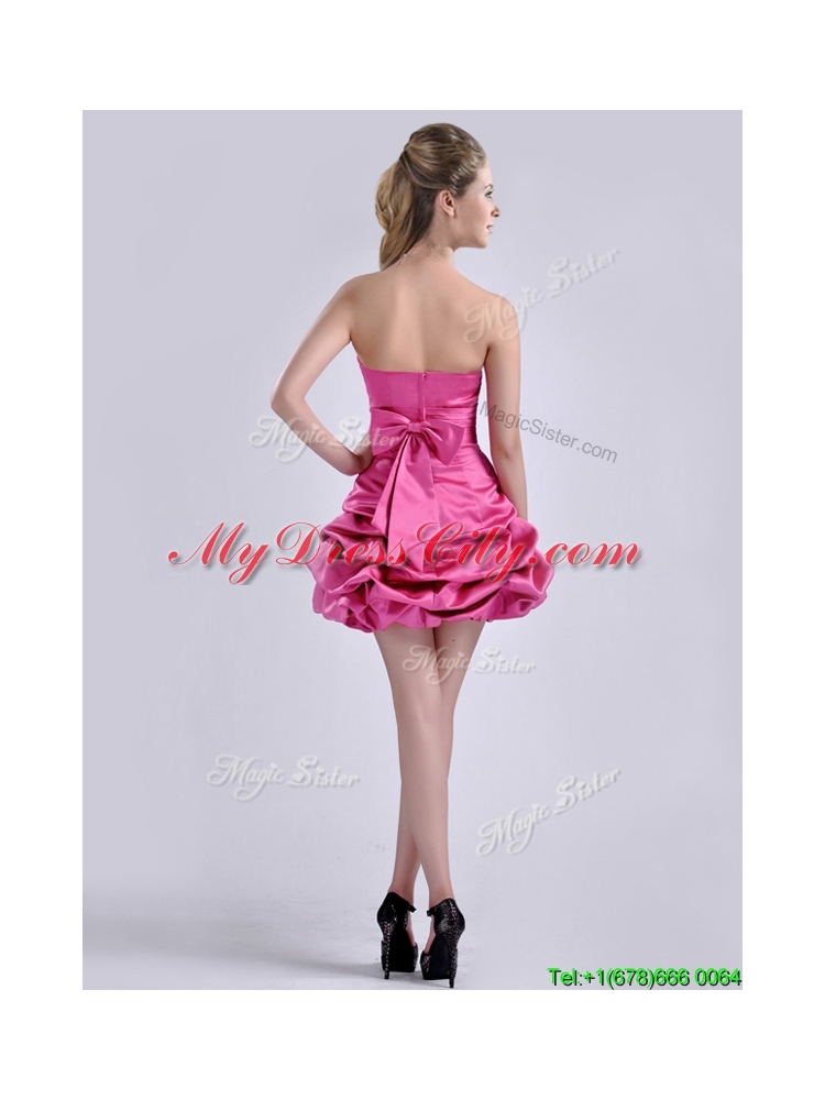 Latest A Line Bubble and Bowknot Taffeta Dama Dress in Hot Pink