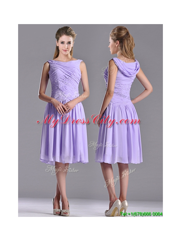 Lovely Empire Chiffon Lavender Dama Dress with Beading and Ruching