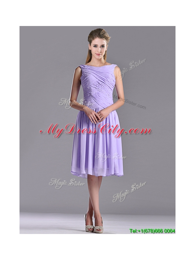 Lovely Empire Chiffon Lavender Dama Dress with Beading and Ruching