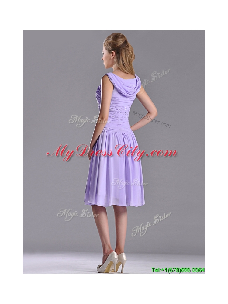 Lovely Empire Chiffon Lavender Dama Dress with Beading and Ruching