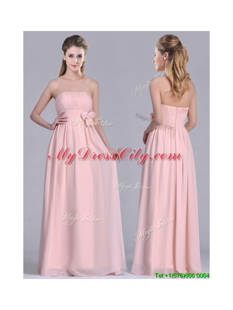 Modern Chiffon Handcrafted Flowers Long Dama Dress in Baby Pink