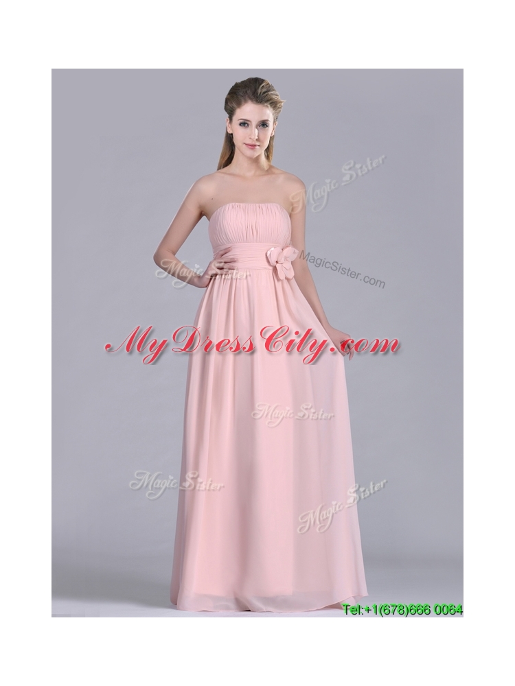 Modern Chiffon Handcrafted Flowers Long Dama Dress in Baby Pink