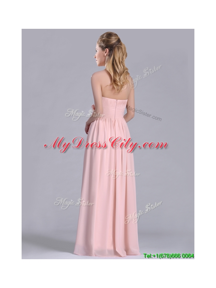 Modern Chiffon Handcrafted Flowers Long Dama Dress in Baby Pink