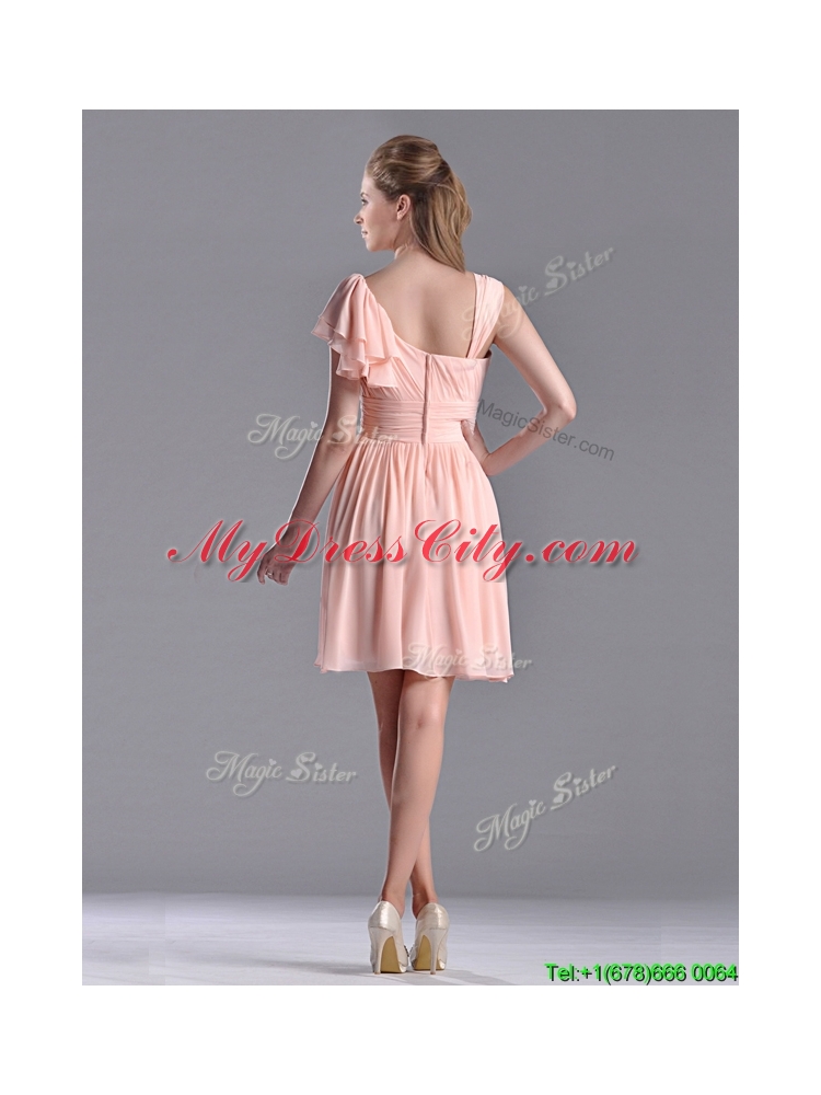 Simple Empire Ruched Peach Dama Dress with Asymmetrical Neckline