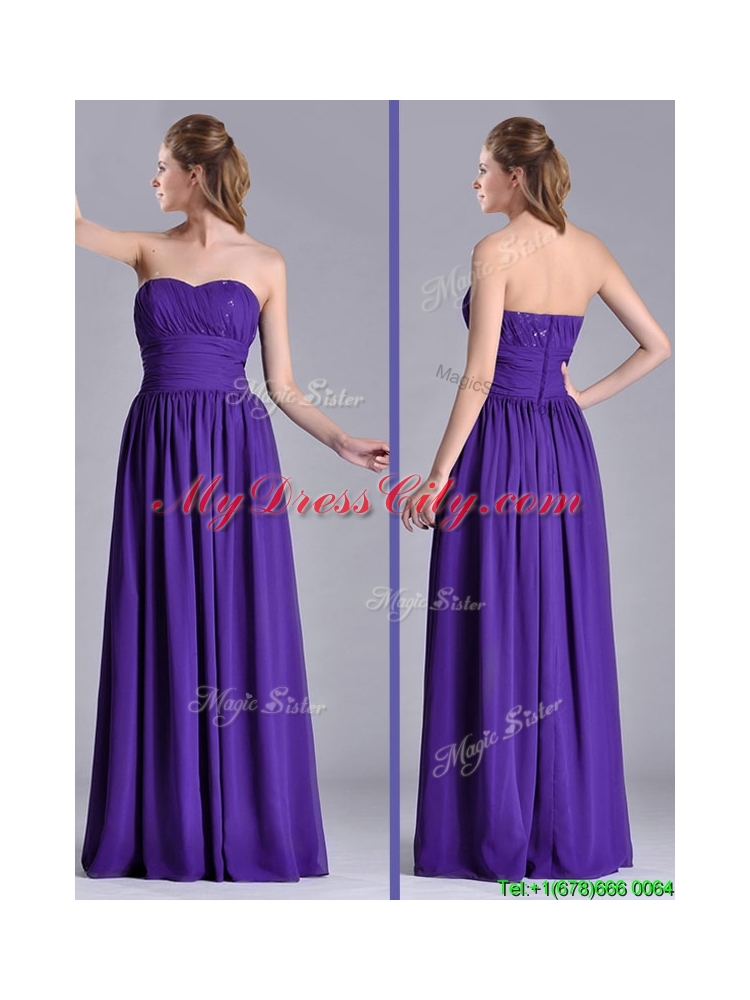 Beautiful Empire Ruched Chiffon Long Dama Dress in Purple