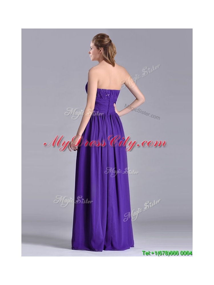 Beautiful Empire Ruched Chiffon Long Dama Dress in Purple