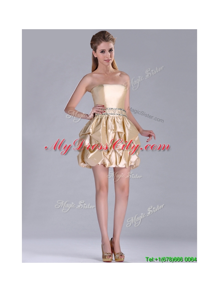 Beautiful Strapless Beaded and Bubble Short Bridesmaid Dress in Champagne