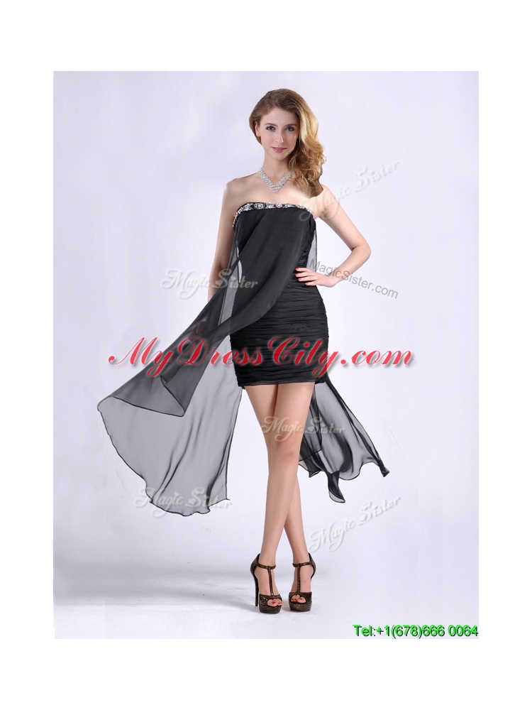 Best Selling Asymmetrical Column Prom Dress with Beaded Top and Ruching