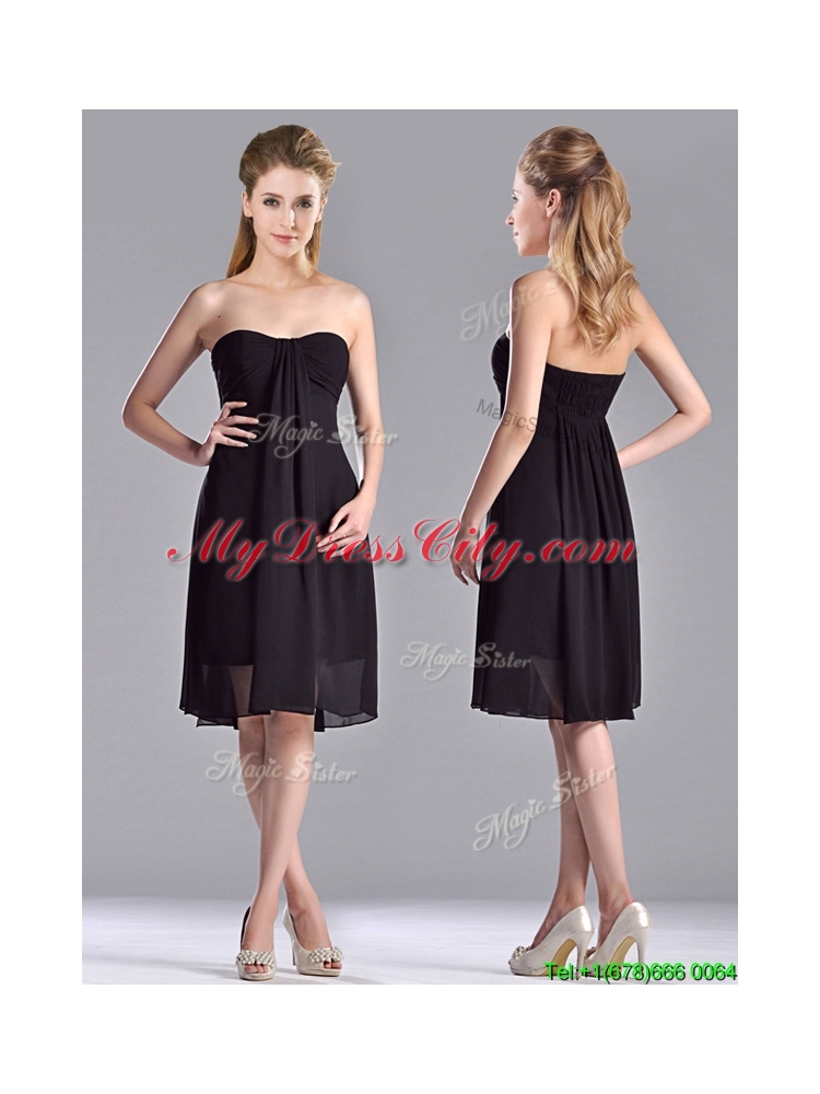 Cheap Empire Knee Length Black Bridesmaid Dress in Chiffon