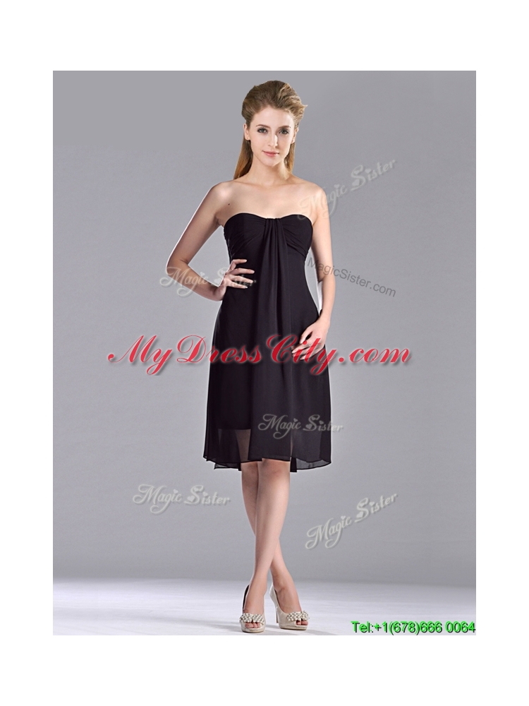 Cheap Empire Knee Length Black Bridesmaid Dress in Chiffon