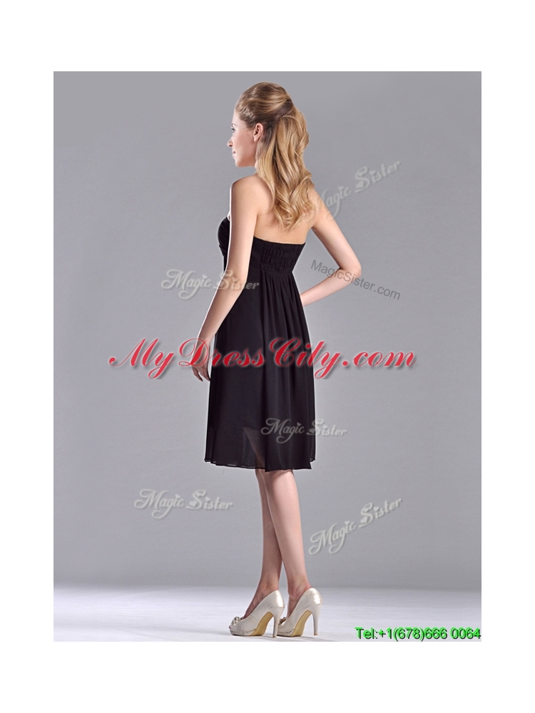 Cheap Empire Knee Length Black Bridesmaid Dress in Chiffon