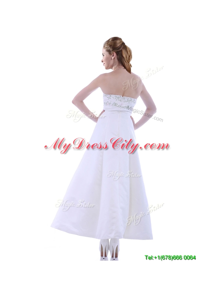 Elegant Ankle Length White Prom Dress with Embroidery and Beading