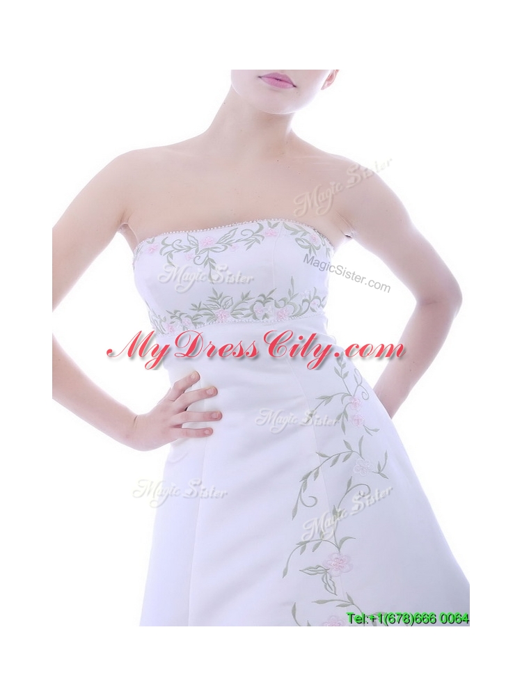 Elegant Ankle Length White Prom Dress with Embroidery and Beading