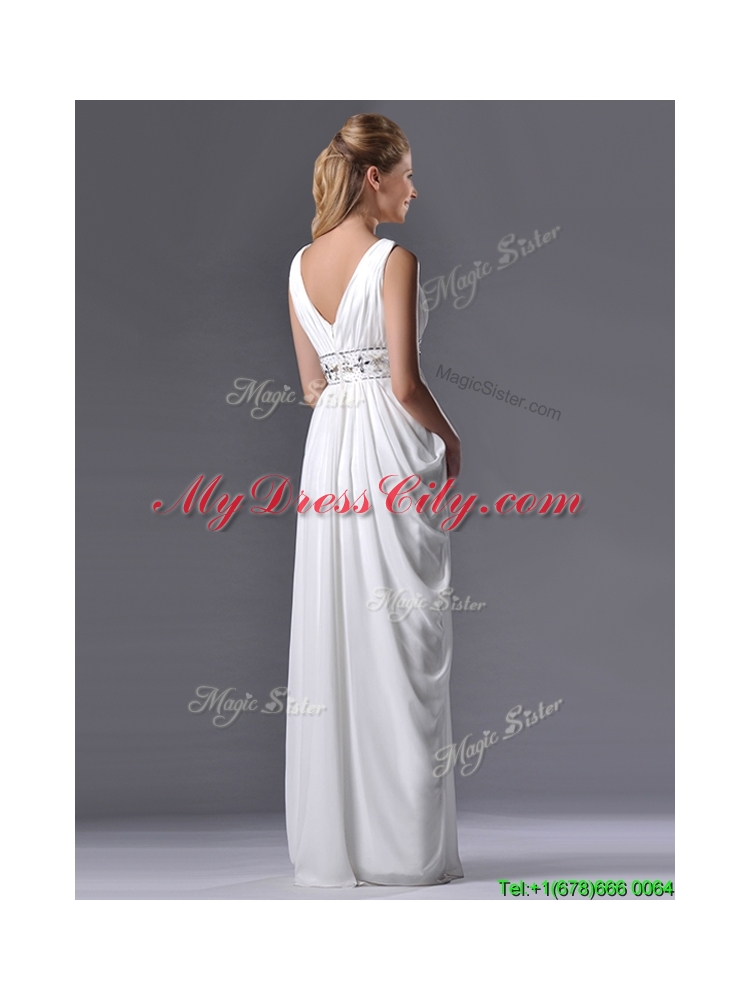 Elegant Empire V Neck Chiffon White Dama Dress for Graduation