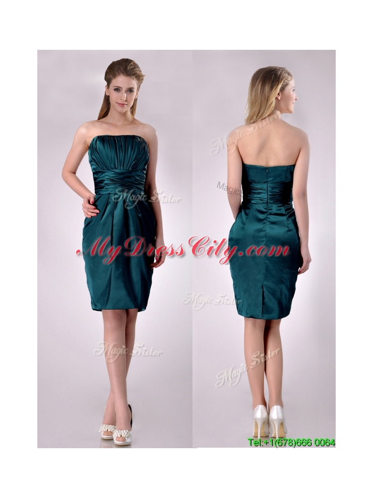 Exclusive Column Ruched Decorated Bodice Prom Dress in Hunter Green