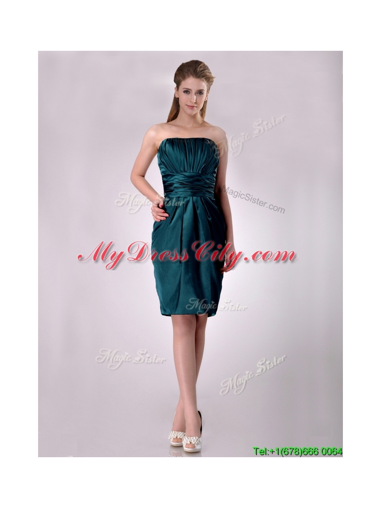 Exclusive Column Ruched Decorated Bodice Prom Dress in Hunter Green