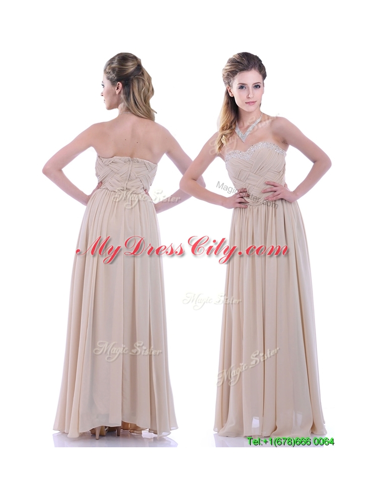 Fashionable Empire Champagne Chiffon Bridesmaid Dress with Beading and Ruching