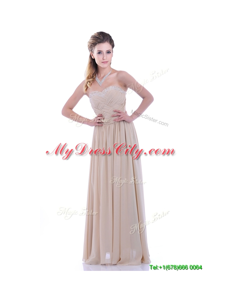 Fashionable Empire Champagne Chiffon Bridesmaid Dress with Beading and Ruching