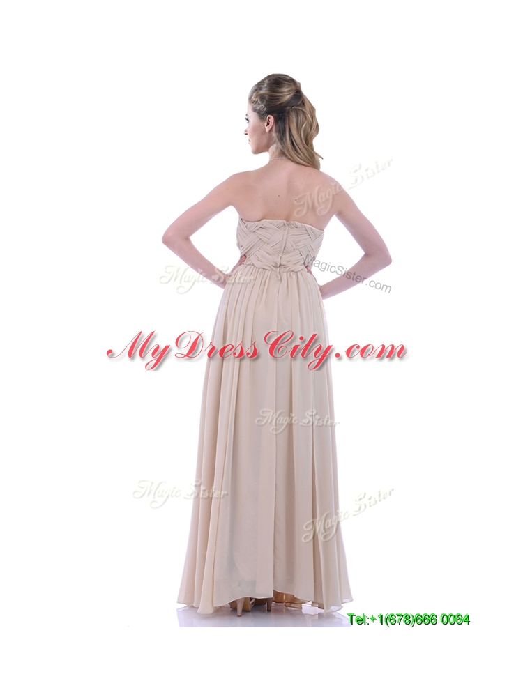 Fashionable Empire Champagne Chiffon Bridesmaid Dress with Beading and Ruching