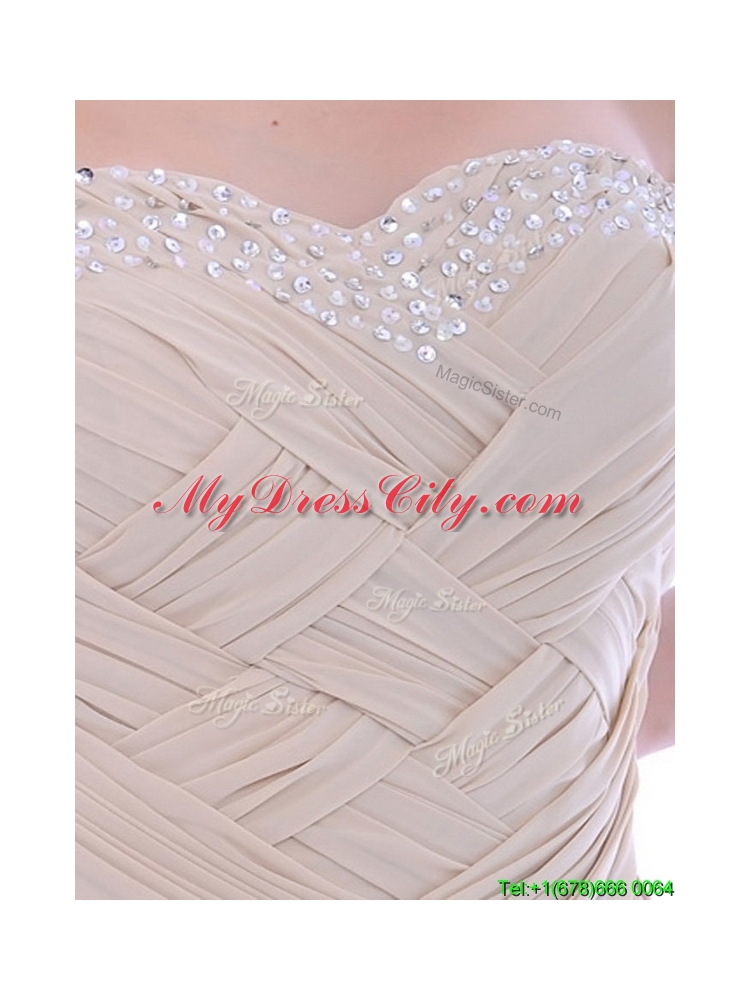 Fashionable Empire Champagne Chiffon Bridesmaid Dress with Beading and Ruching