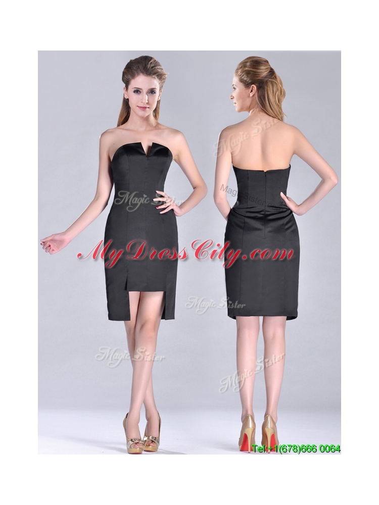 Fashionable Front Short Back Long V Neck Prom Dress in Black