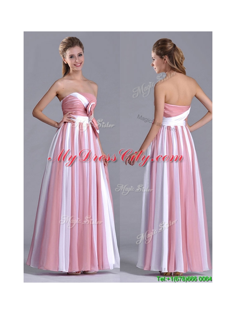 Hot Sale Bowknot Strapless White and Pink Dama  Dress with Side Zipper