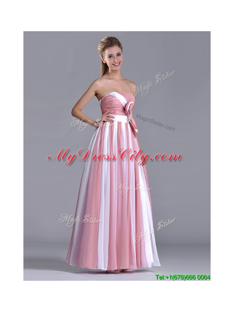 Hot Sale Bowknot Strapless White and Pink Dama  Dress with Side Zipper