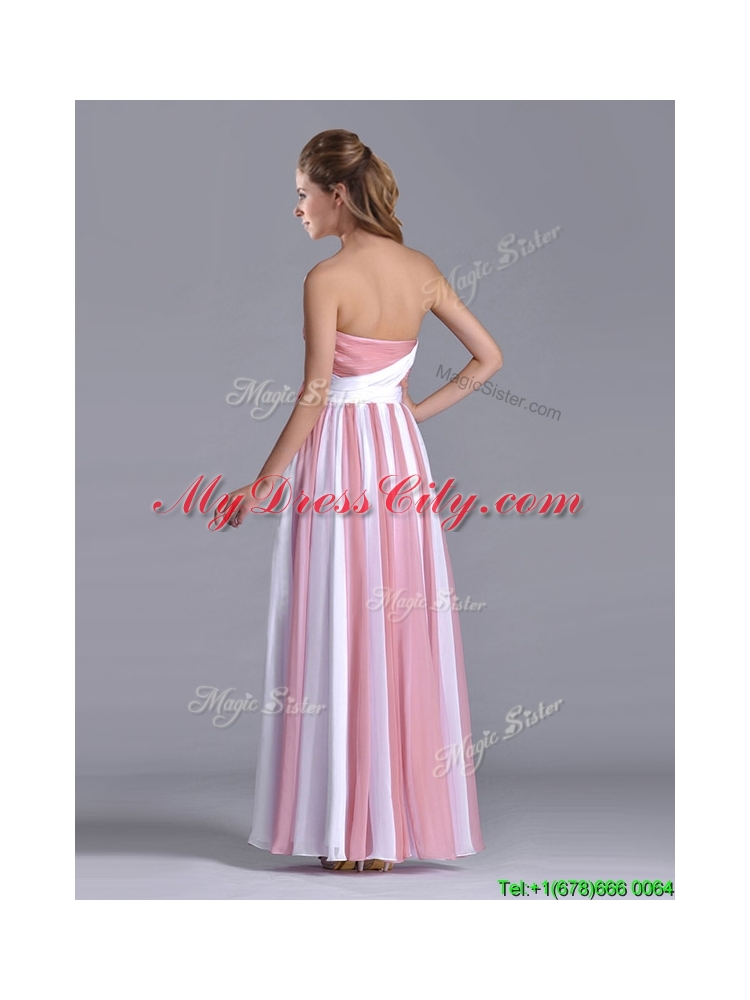 Hot Sale Bowknot Strapless White and Pink Dama  Dress with Side Zipper