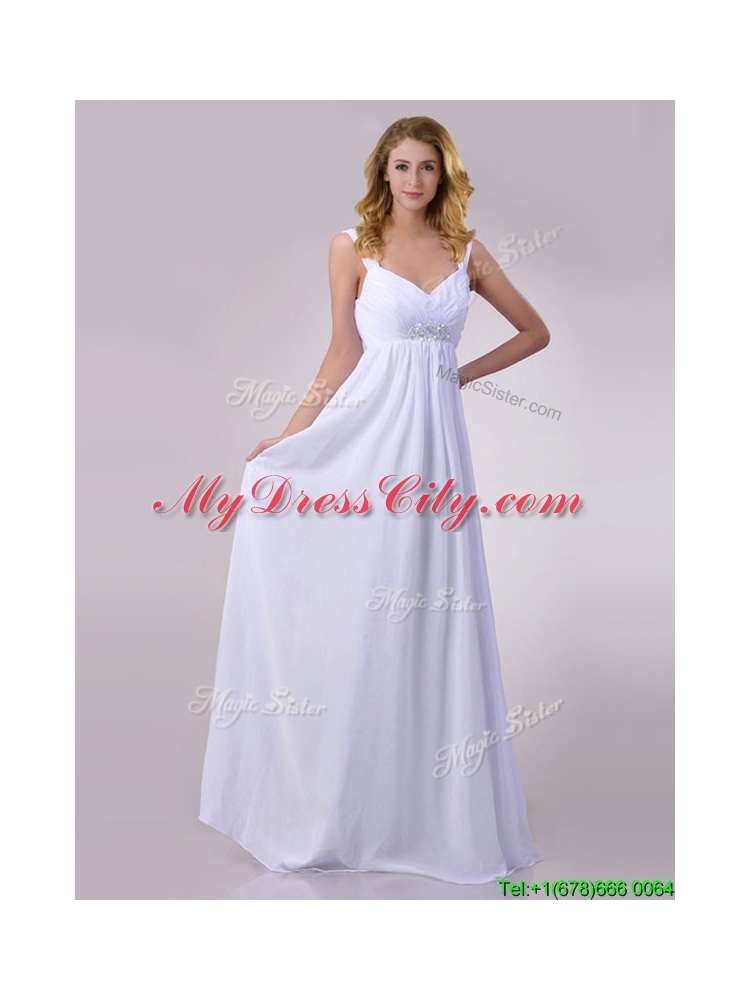 Hot Sale Empire Beaded White Chiffon Bridesmaid Dress with Straps