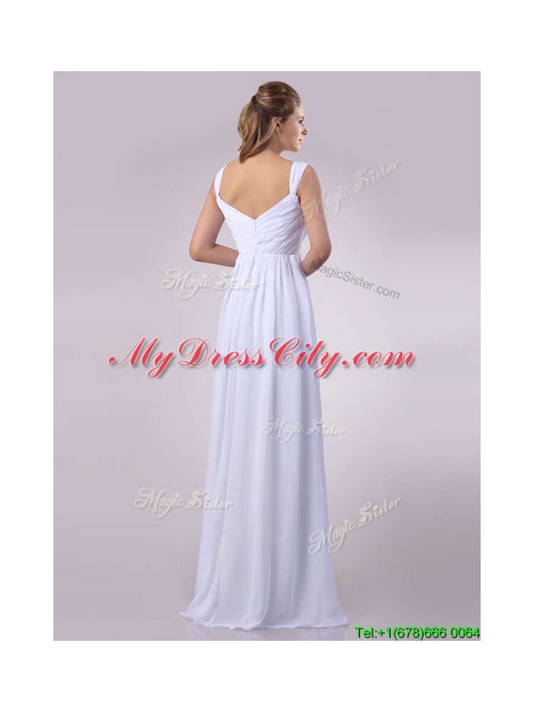 Hot Sale Empire Beaded White Chiffon Bridesmaid Dress with Straps