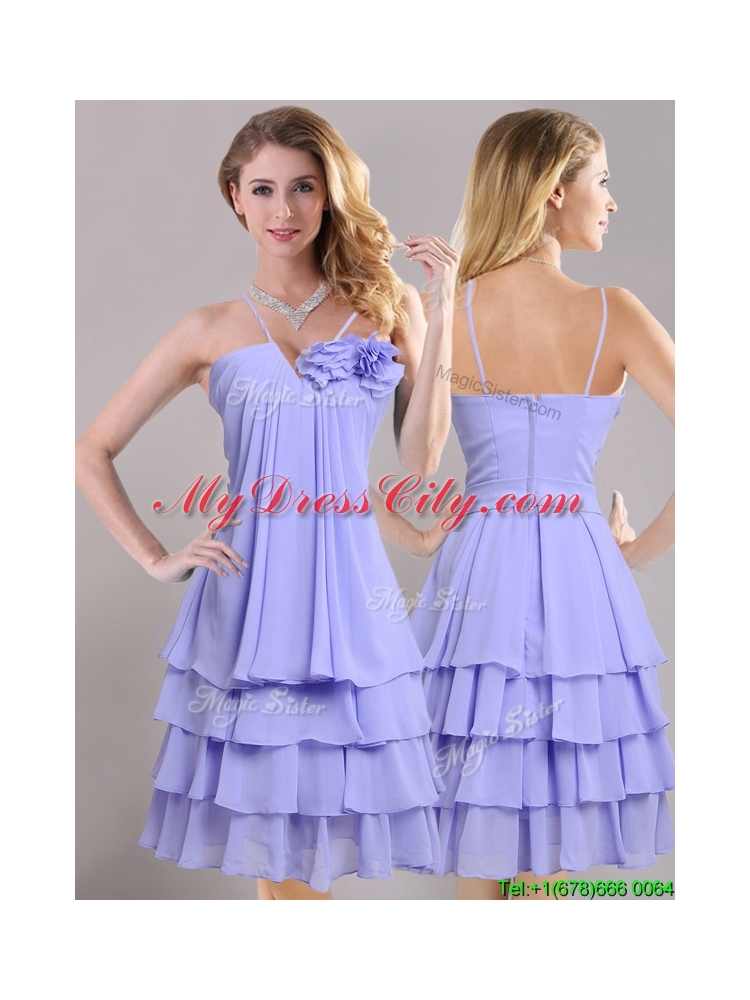 Hot Sale Ruffled Layers and Handcrafted Flower Bridesmaid Dress in Lavender