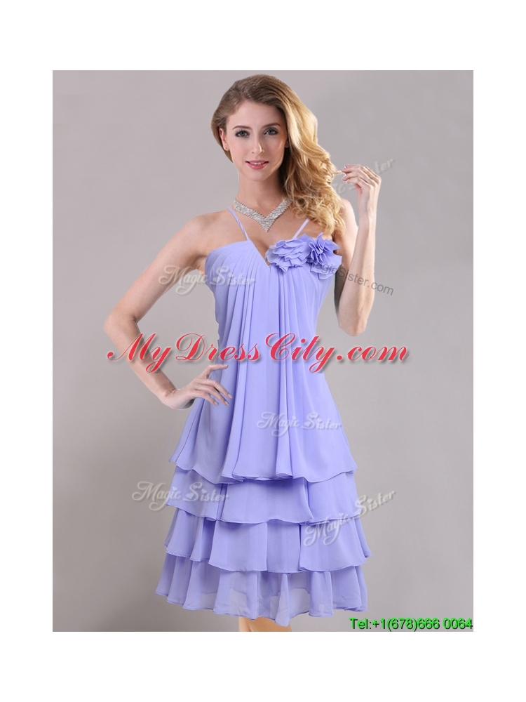 Hot Sale Ruffled Layers and Handcrafted Flower Bridesmaid Dress in Lavender