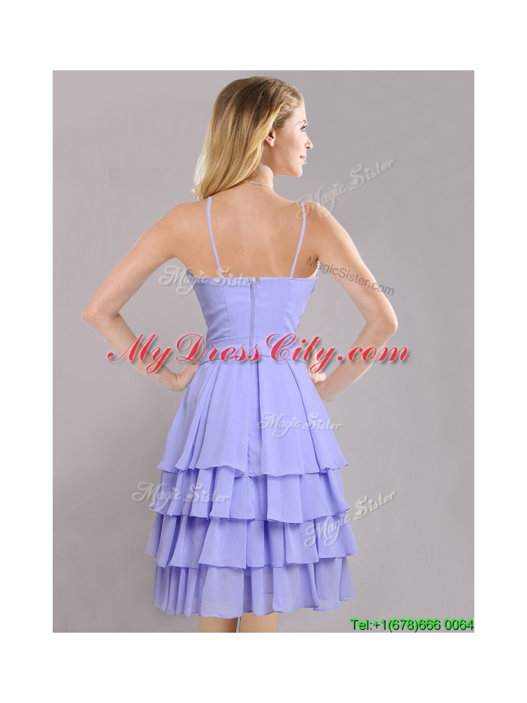 Hot Sale Ruffled Layers and Handcrafted Flower Bridesmaid Dress in Lavender