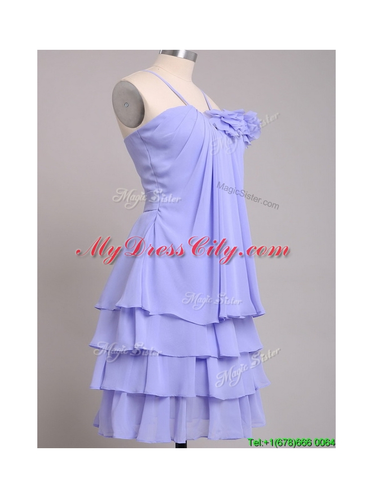 Hot Sale Ruffled Layers and Handcrafted Flower Bridesmaid Dress in Lavender