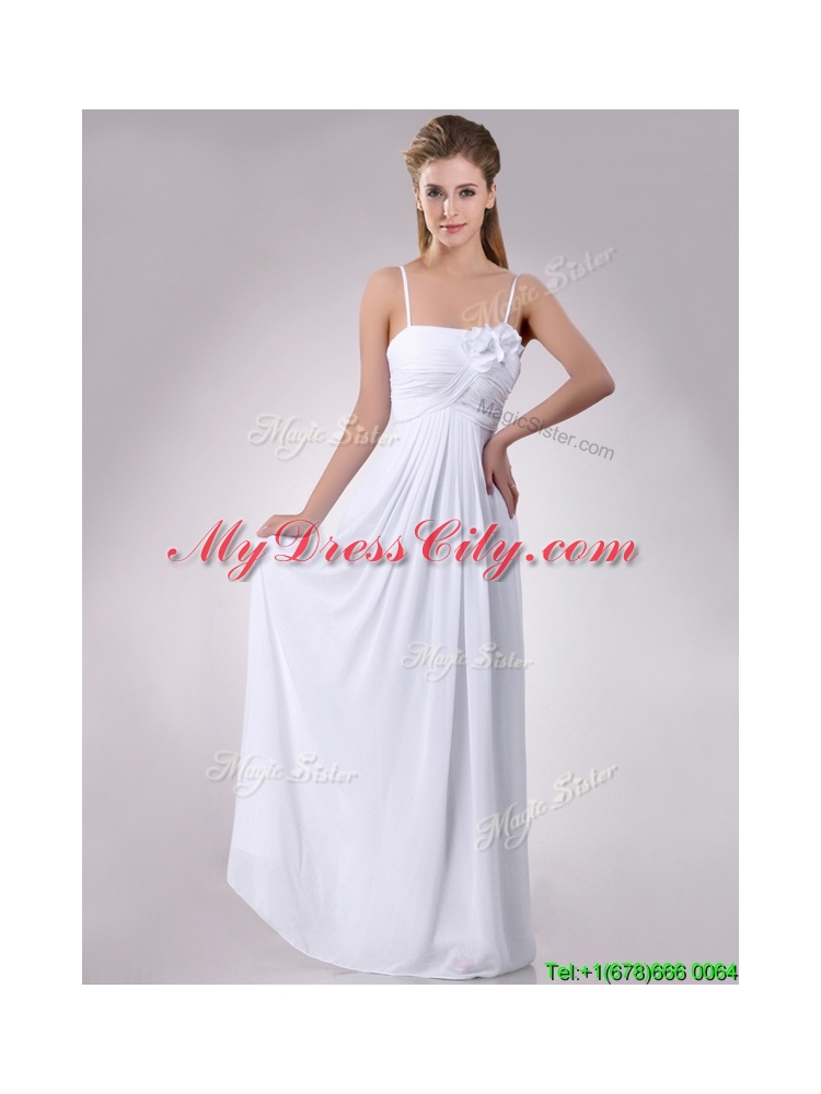 Latest Handcrafted Flower White Bridesmaid Dress with Spaghetti Straps