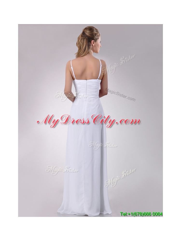 Latest Handcrafted Flower White Bridesmaid Dress with Spaghetti Straps