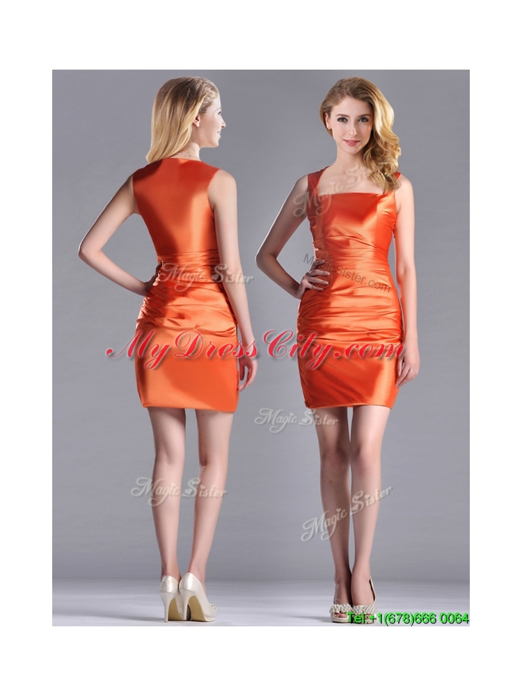 Lovely Column Square Side Zipper Short Prom Dress in Orange Red