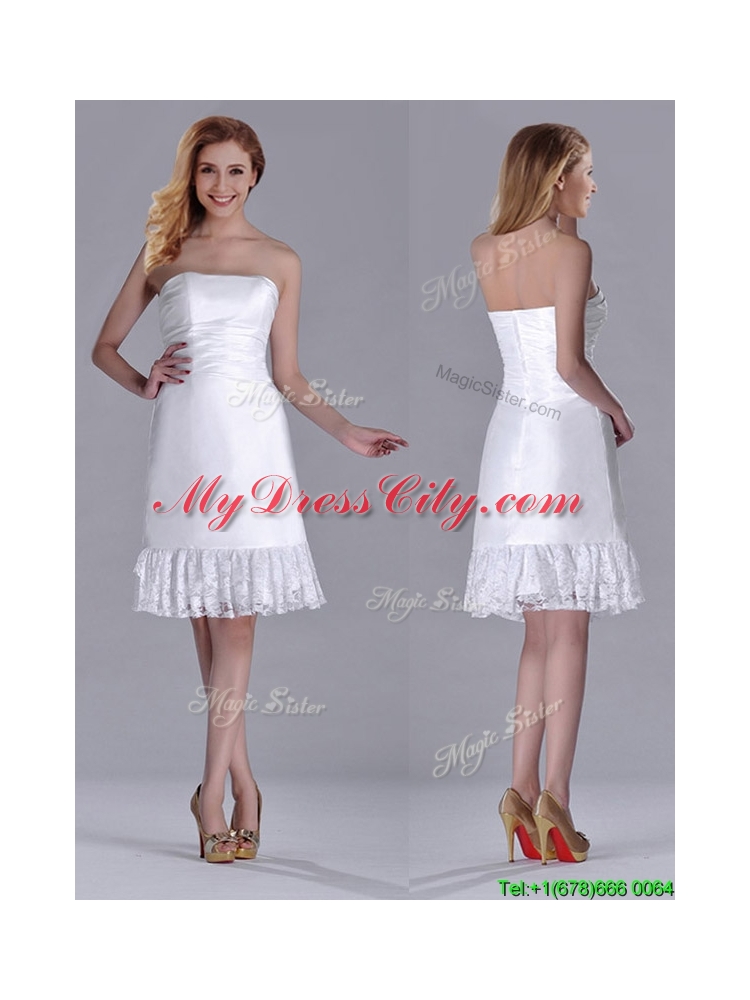 Low Price Strapless White Short Dama Dress in Lace and Satin