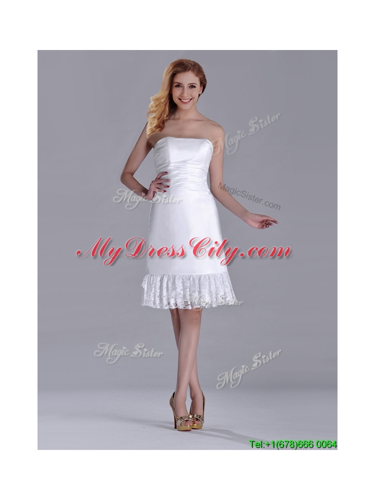 Low Price Strapless White Short Dama Dress in Lace and Satin