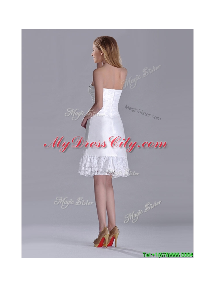 Low Price Strapless White Short Dama Dress in Lace and Satin