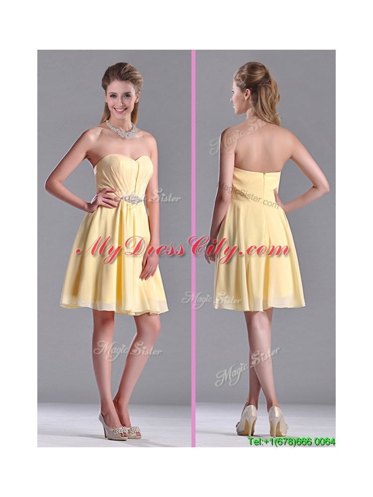 Modest Empire Chiffon Yellow Short  Dama Dress with Beading