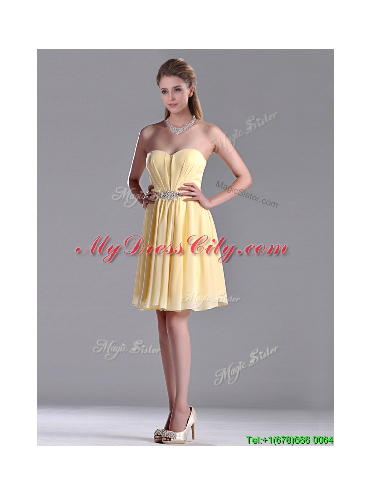 Modest Empire Chiffon Yellow Short  Dama Dress with Beading