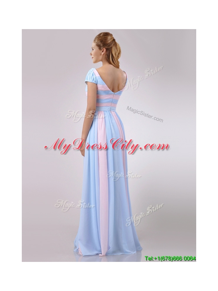 New Deep V Neckline Chiffon Dama Dress in Baby Pink and Light Blue