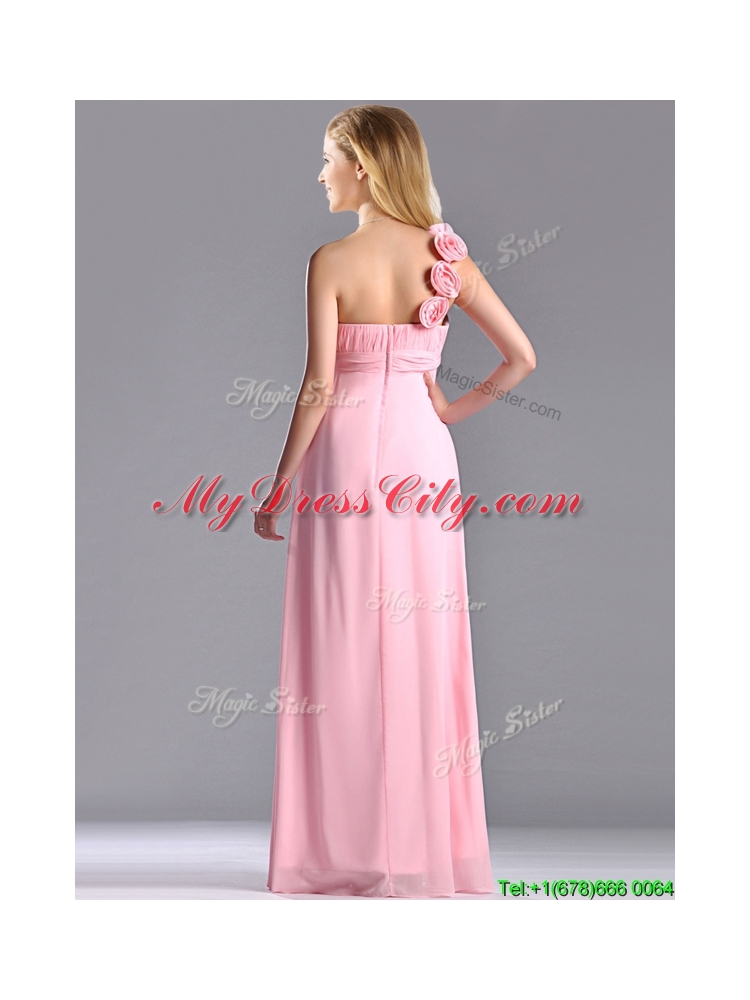 New Style Baby Pink Dama Dress with Handcrafted Flowers Decorated One Shoulder