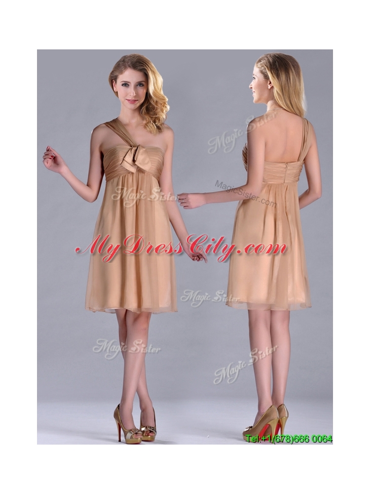 New Style One Shoulder Chiffon Short Prom Dress in Champagne