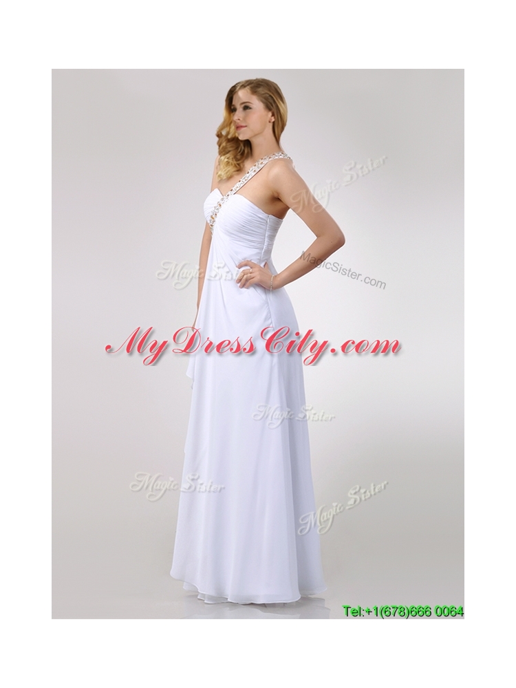 Sexy Empire Chiffon Beaded Side Zipper White Dama Dress with One Shoulder