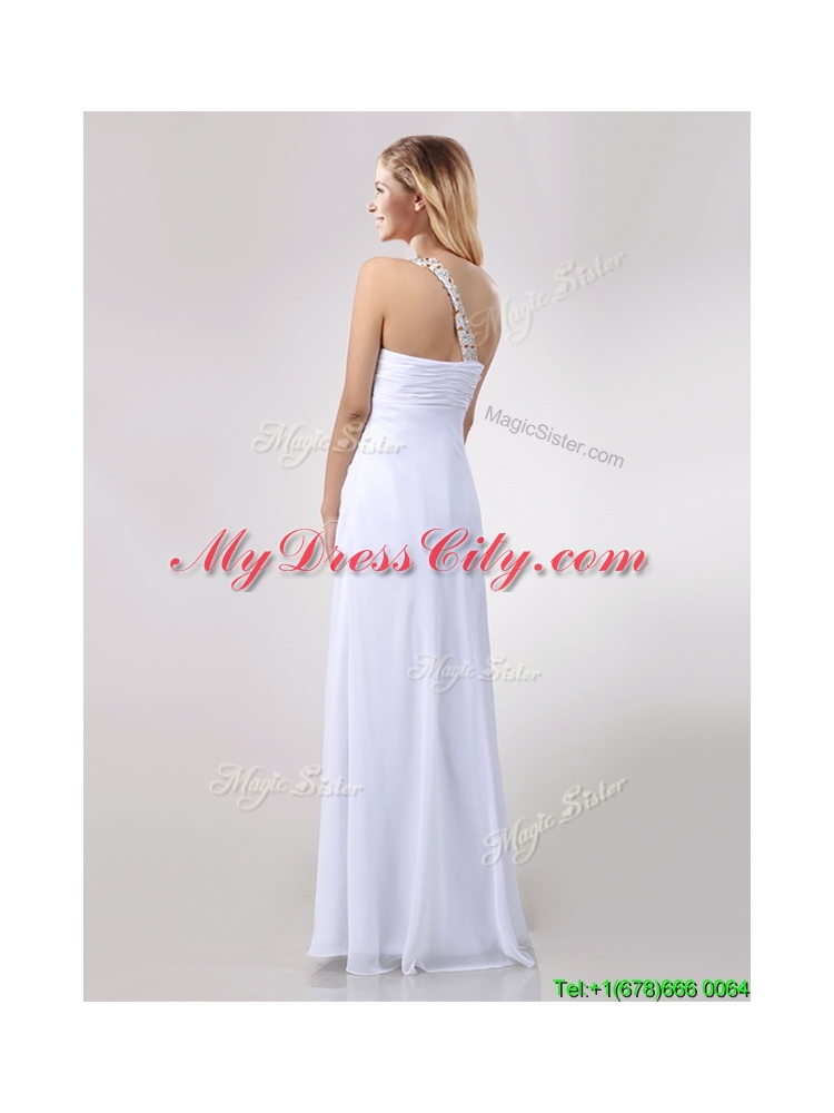 Sexy Empire Chiffon Beaded Side Zipper White Dama Dress with One Shoulder