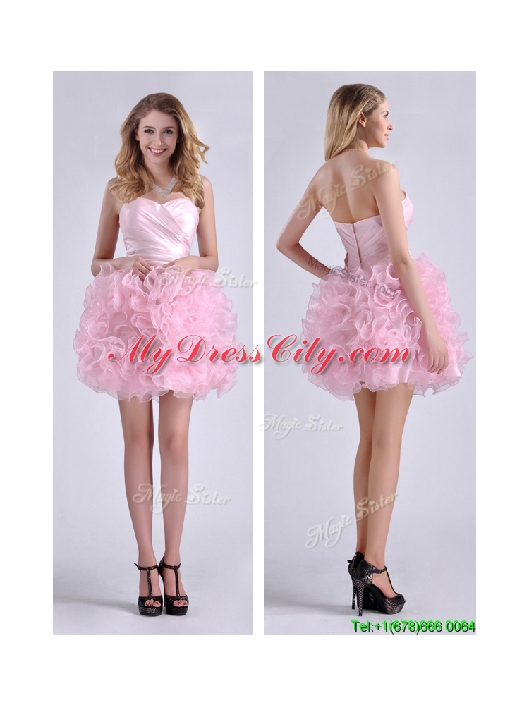 Sweet Ball Gown Ruched Baby Pink Short Prom Dress in Rolling Flowers