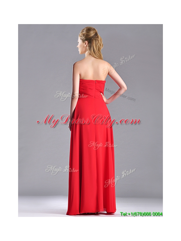 Beautiful Strapless Chiffon Red Dama Dress with Beading and Ruching