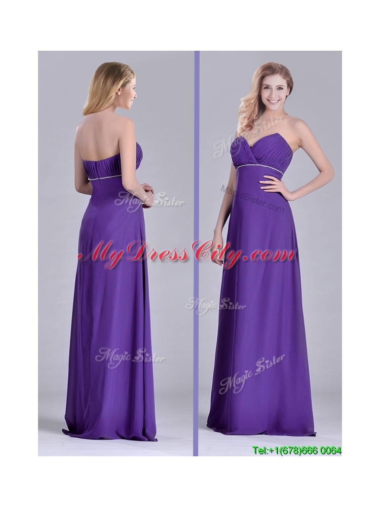 Column Sweetheart Ruching Purple Prom Dress for Celebrity